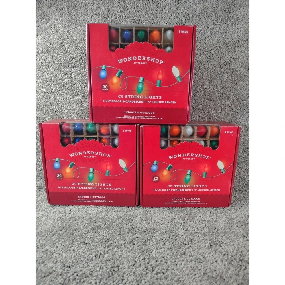 Wondershop  C9 String Lights Mutilcolor Incandescent 19' Lighted Length 3 Sets